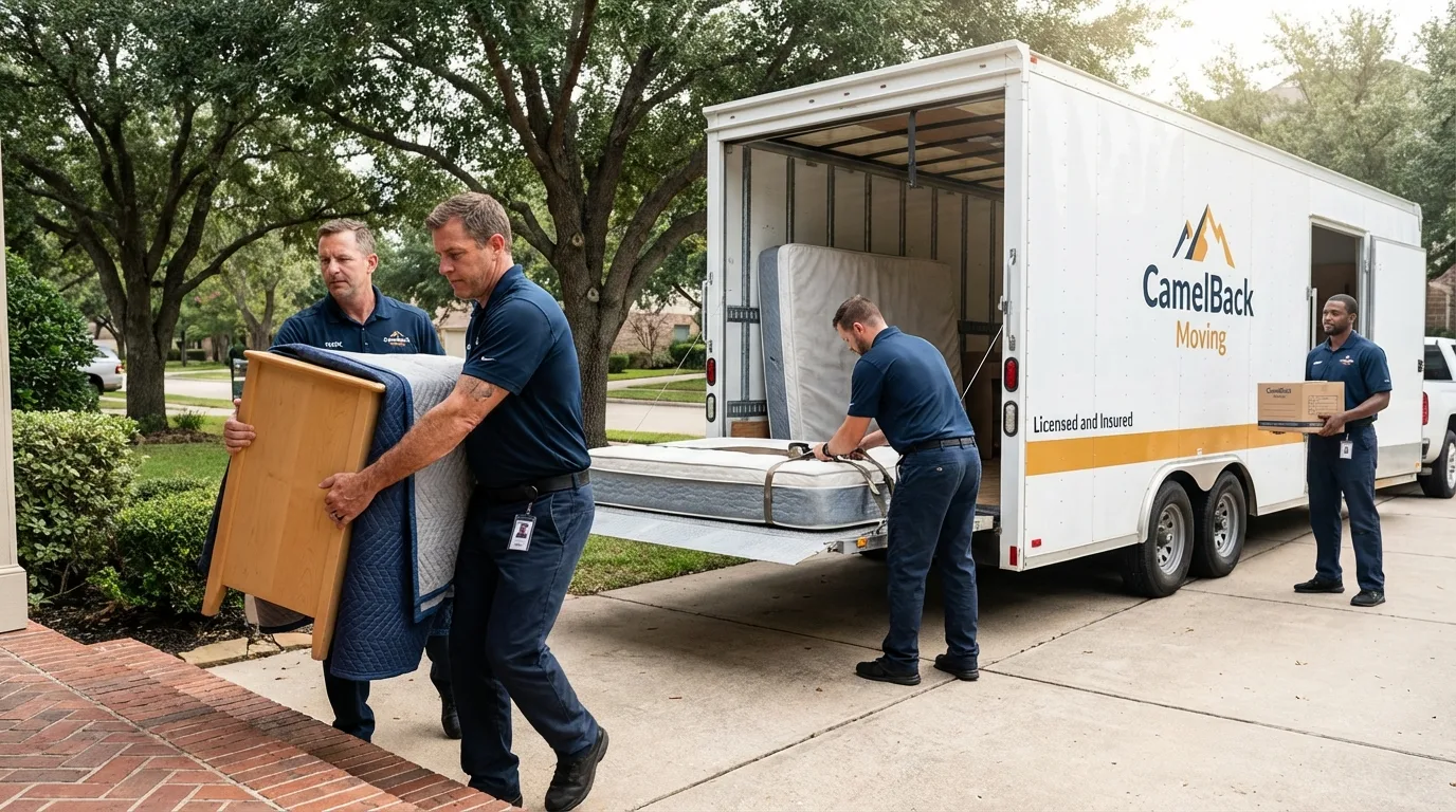 Crew loading residential truck for cross-state move from Garrettsville, OH