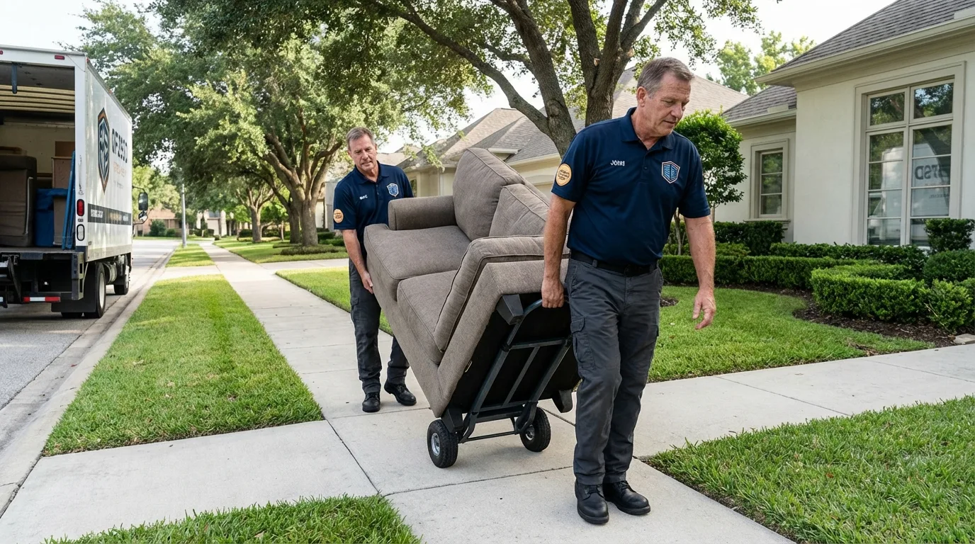 Local residential moving crew loading furniture in Garrettsville, OH