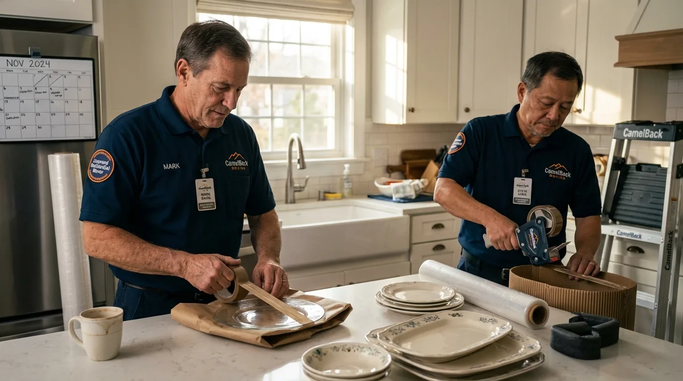 Professional crew packing kitchen dishware in Garrettsville, OH